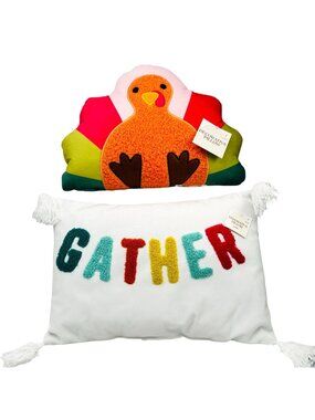 Decorative Pillows Thanksgiving Turkey & Gather Multi-Color Holiday 2-Pack New
